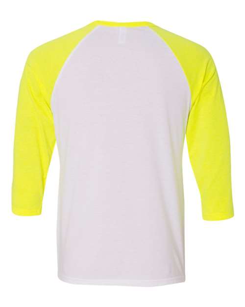 Unisex Three-Quarter Sleeve Baseball Tee - White/ Neon Yellow Back