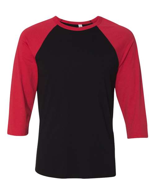 Unisex Three-Quarter Sleeve Baseball Tee - Black/ Red Front