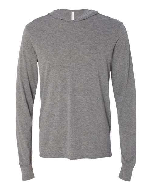 Unisex Jersey Hooded Long Sleeve Tee - Grey Triblend Front