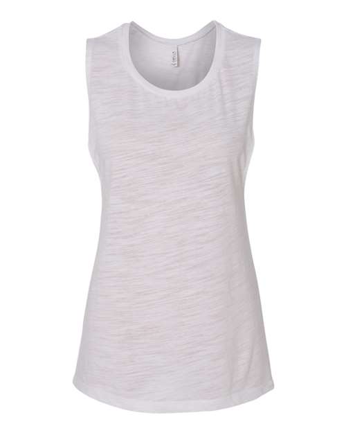 Women's Flowy Scoop Muscle Tank - White Slub Front