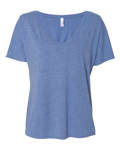 Women’s Slouchy V-Neck Tee - Blue Triblend Front
