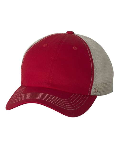 Contrast-Stitch Mesh-Back Cap - Red/ Stone Front