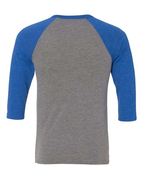 Unisex Three-Quarter Sleeve Baseball Tee - Grey/ True Royal Triblend Back
