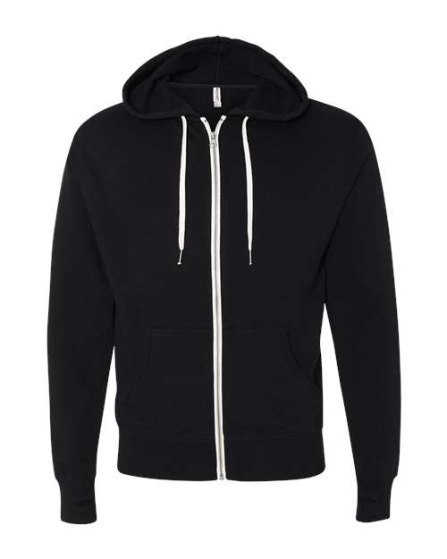 Unisex Heathered French Terry Full-Zip Hooded Sweatshirt - Black Front