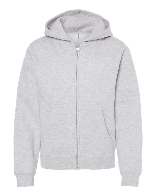 Independent Trading Co. Youth Midweight Full-Zip Hooded Sweatshirt - Grey Heather Front