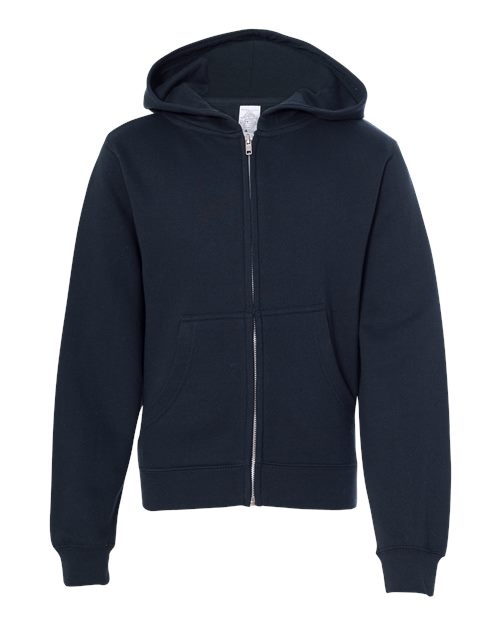 Youth Midweight Full-Zip Hooded Sweatshirt - Navy Front