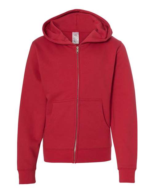 Youth Midweight Full-Zip Hooded Sweatshirt - Red Front