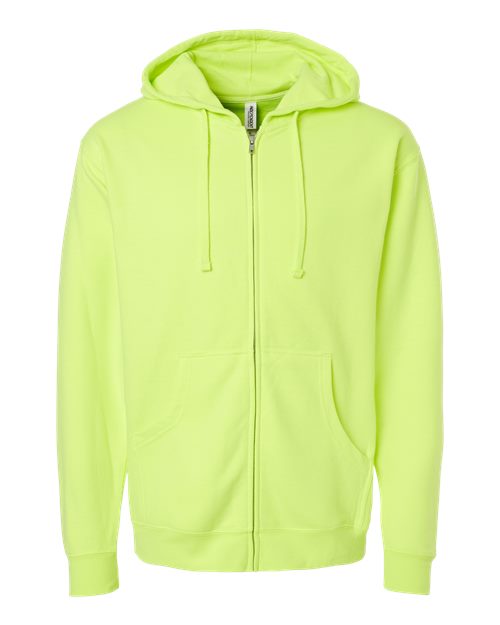 Unisex Midweight Full-Zip Hooded Sweatshirt - Safety Yellow Front