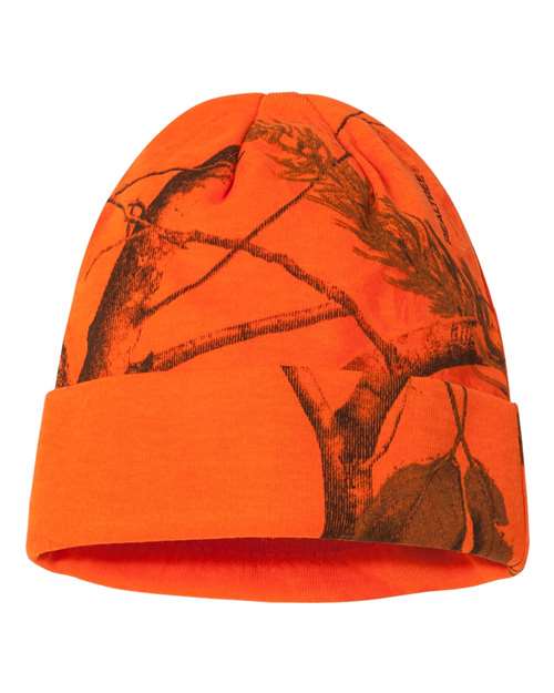 12" Licensed Camo Cuffed Beanie - Blaze Realtree AP Front