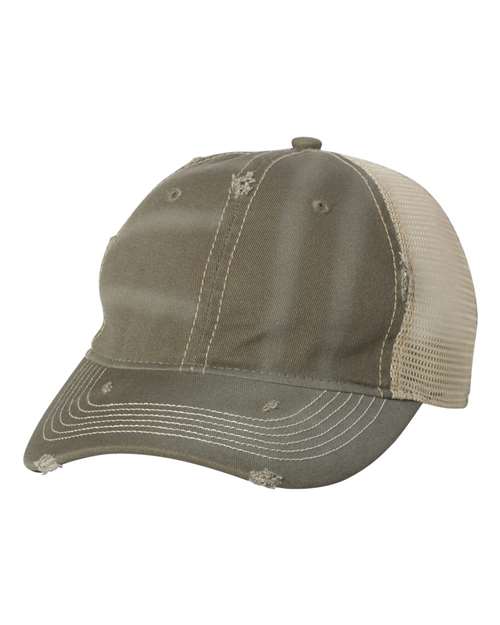 Bounty Dirty-Washed Mesh-Back Cap - Olive/ Khaki Front