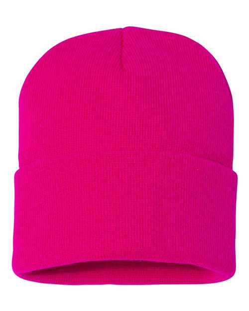 12" Solid Cuffed Beanie - Neon Fuchsia Back