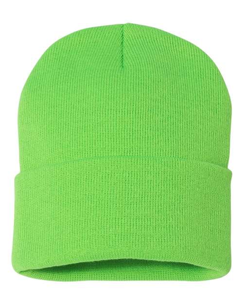 12" Solid Cuffed Beanie - Neon Green Front