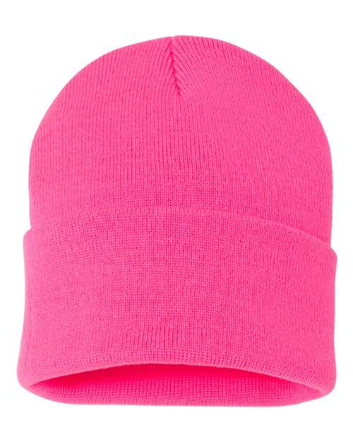 12" Solid Cuffed Beanie - Neon Pink Front