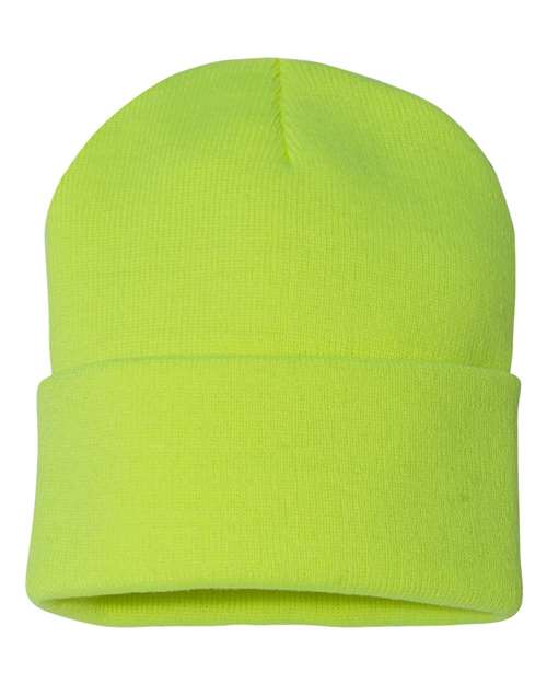 12" Solid Cuffed Beanie - Neon Yellow Front