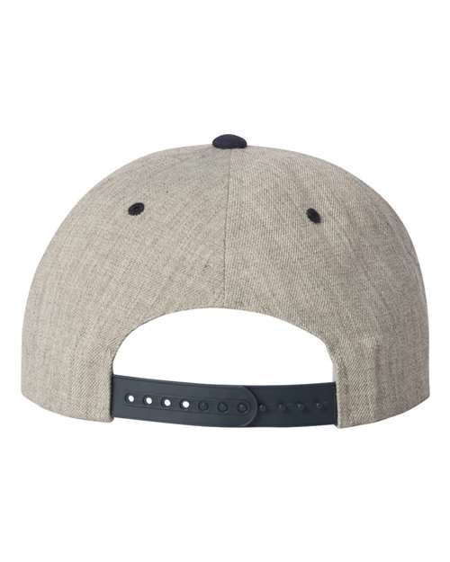 Premium Flat Bill Snapback Cap - Heather Grey/ Navy Back