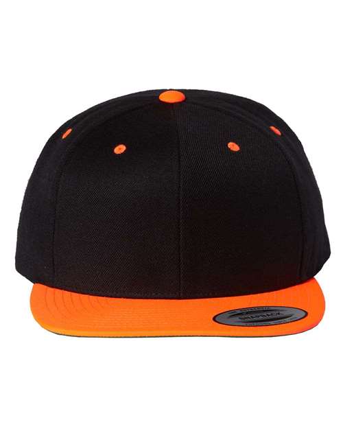 YP Classics Premium Flat Bill Snapback Cap - Black/ Neon Orange Front