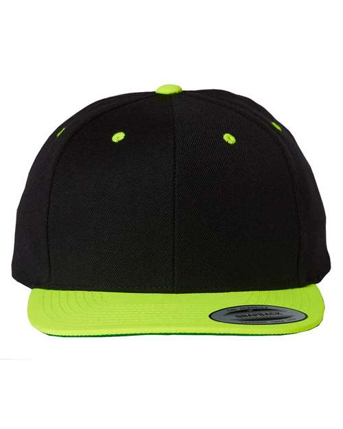 YP Classics Premium Flat Bill Snapback Cap - Black/ Neon Green Front