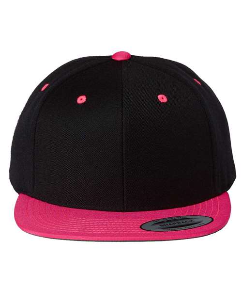 YP Classics Premium Flat Bill Snapback Cap - Black/ Neon Pink Front