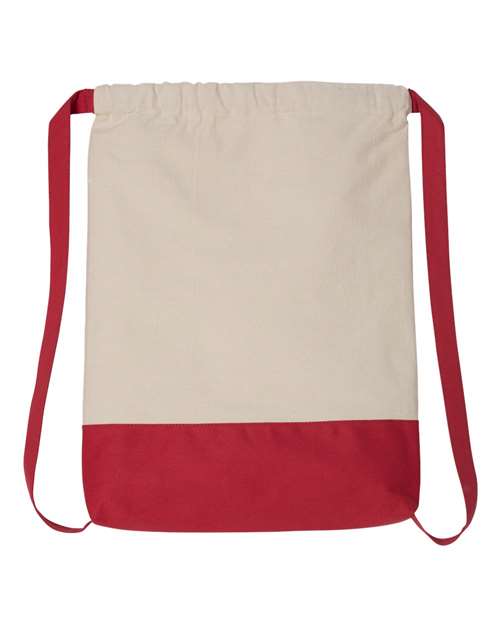 Drawstring Backpack - Natural/ Red Front