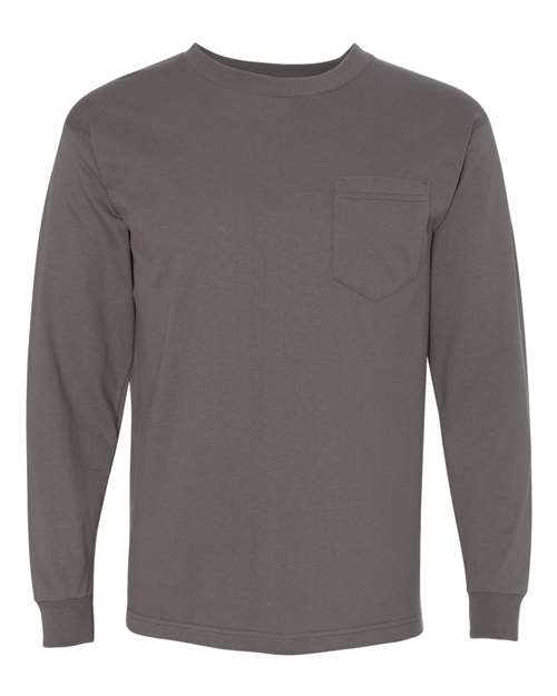 Unisex USA-Made Long Sleeve Pocket T-Shirt - Charcoal Front