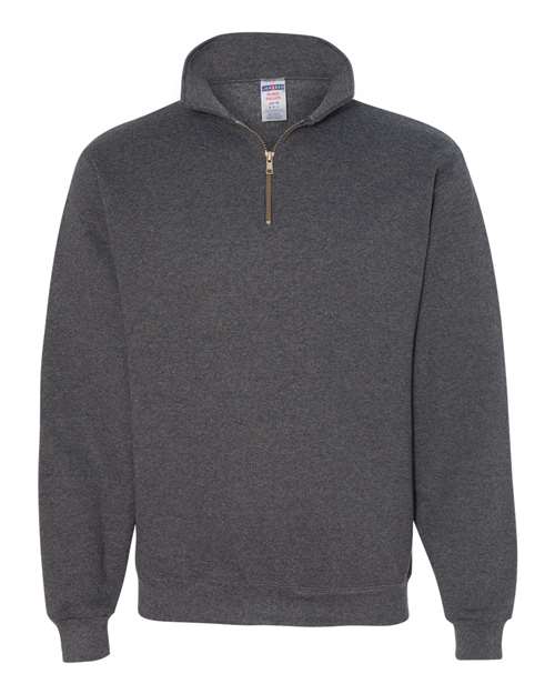 Unisex Super Sweats NuBlend® Quarter-Zip Cadet Collar Sweatshirt - Black Heather Front