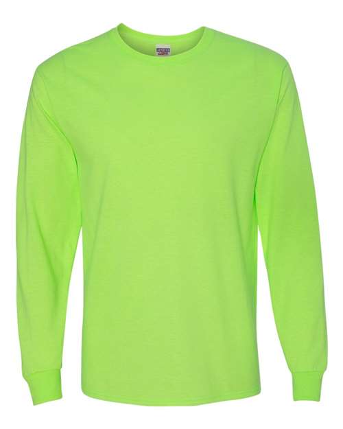 Unisex Dri-Power® Long Sleeve 50/50 T-Shirt - Neon Green Front