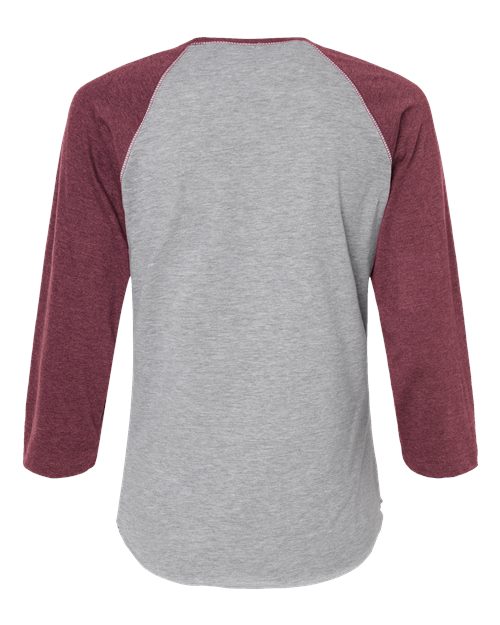 Women's Baseball Fine Jersey Three-Quarter Sleeve Tee - Vintage Heather/ Vintage Burgundy Back