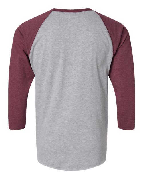 Men's Baseball Fine Jersey Three-Quarter Sleeve Tee - Vintage Heather/ Vintage Burgundy Back