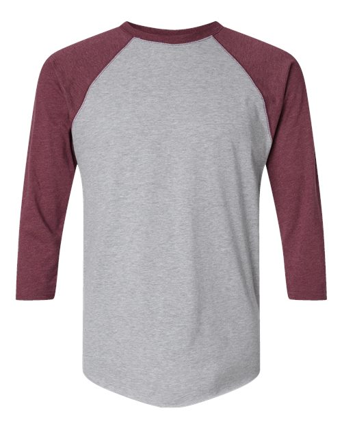 Men's Baseball Fine Jersey Three-Quarter Sleeve Tee - Vintage Heather/ Vintage Burgundy Front