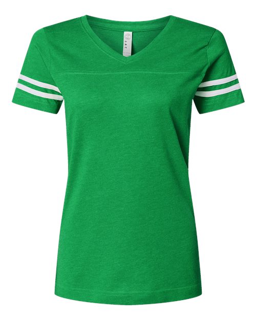 Women's Football V-Neck Fine Jersey Tee - Vintage Green/ White Front