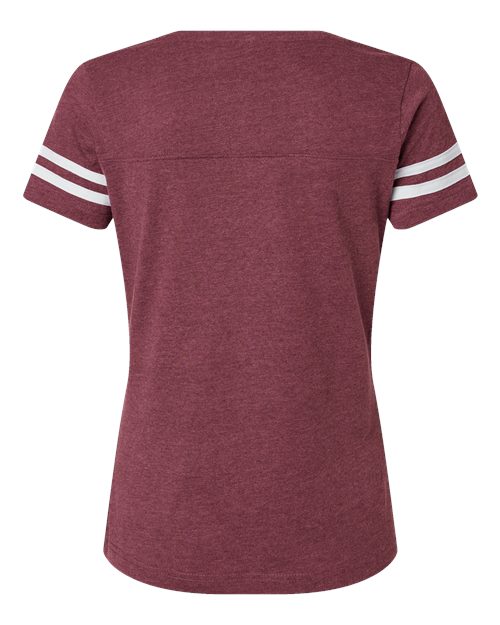 Women's Football V-Neck Fine Jersey Tee - Vintage Burgundy/ White Back