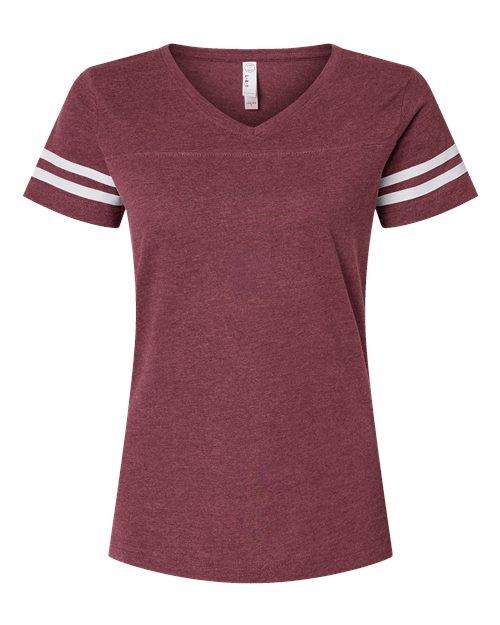 Women's Football V-Neck Fine Jersey Tee - Vintage Burgundy/ White Front