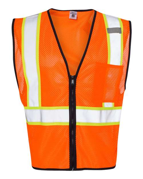 Unisex Economy Contrasting Vest with Zippered Front - Orange Front