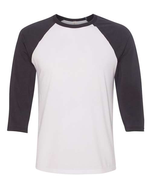 Unisex Three-Quarter Sleeve Baseball Tee - White/ Dark Grey Front