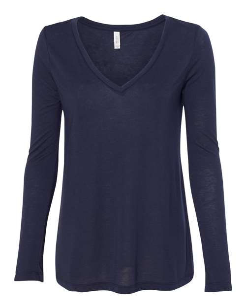 Women's Flowy Long Sleeve V-Neck Tee - Midnight Front