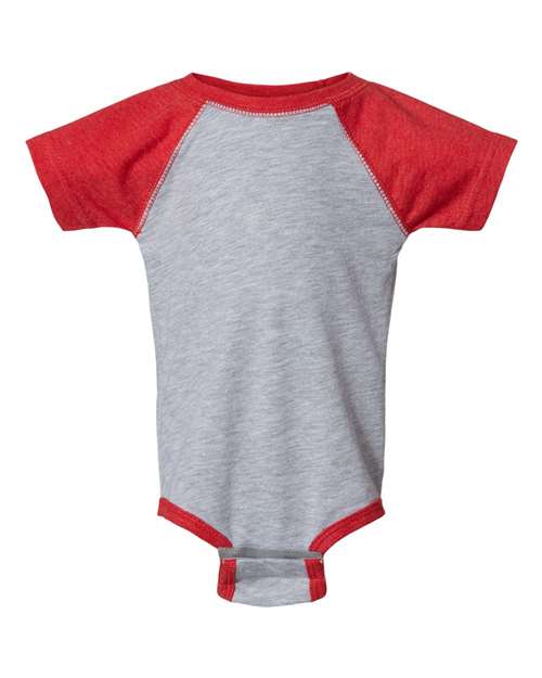 Infant Baseball Fine Jersey Bodysuit - Vintage Heather/ Vintage Red Front
