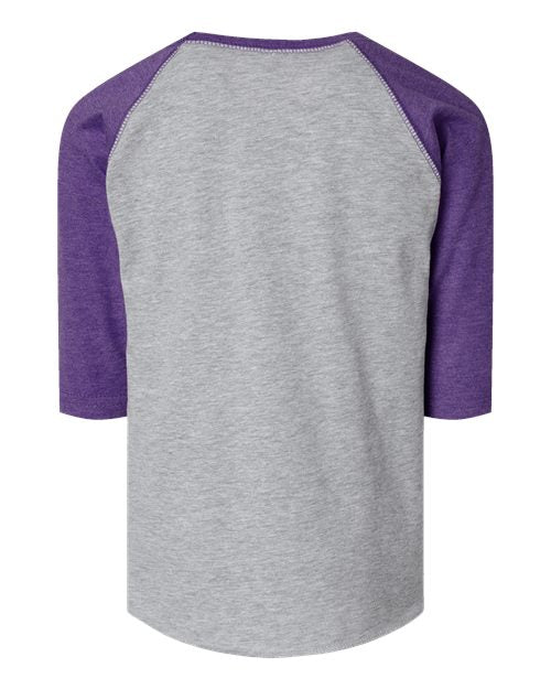 Toddler Baseball Fine Jersey Three-Quarter Sleeve Tee - Vintage Heather/ Vintage Purple Back