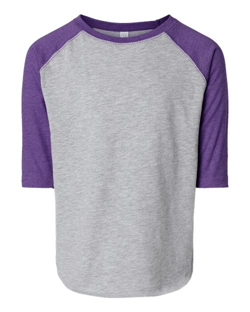 Toddler Baseball Fine Jersey Three-Quarter Sleeve Tee - Vintage Heather/ Vintage Purple Front