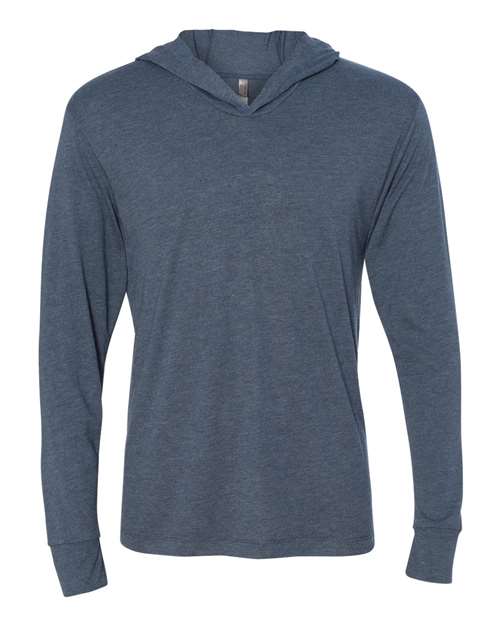Unisex Triblend Hooded Long Sleeve Pullover T-Shirt - Indigo Front