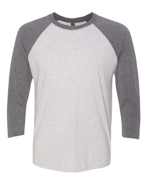 Unisex Triblend Three-Quarter Raglan T-Shirt - Premium Heather Sleeves/ Heather White Body Front