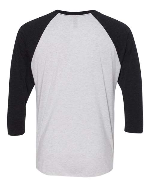 Unisex Triblend Three-Quarter Raglan T-Shirt - Vintage Black Sleeves/ Heather White Body Back