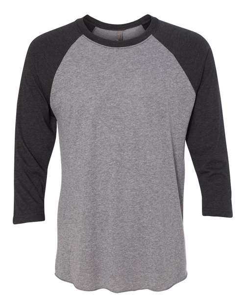 Unisex Triblend Three-Quarter Raglan T-Shirt - Vintage Black Sleeves/ Premium Heather Body Front