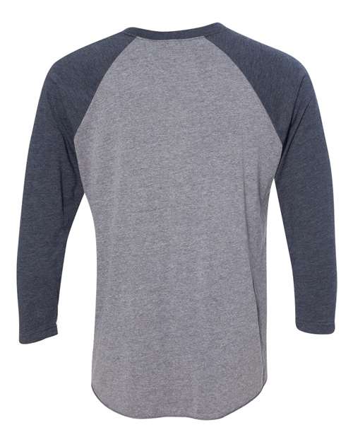Unisex Triblend Three-Quarter Raglan T-Shirt - Vintage Navy Sleeves/ Premium Heather Body Back