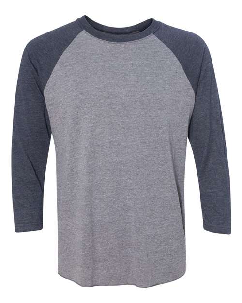 Unisex Triblend Three-Quarter Raglan T-Shirt - Vintage Navy Sleeves/ Premium Heather Body Front