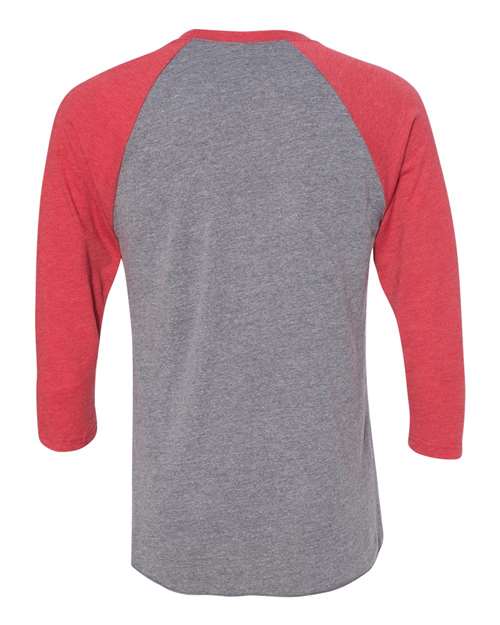 Unisex Triblend Three-Quarter Raglan T-Shirt - Vintage Red Sleeves/ Premium Heather Body Back