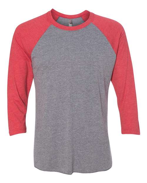 Unisex Triblend Three-Quarter Raglan T-Shirt - Vintage Red Sleeves/ Premium Heather Body Front