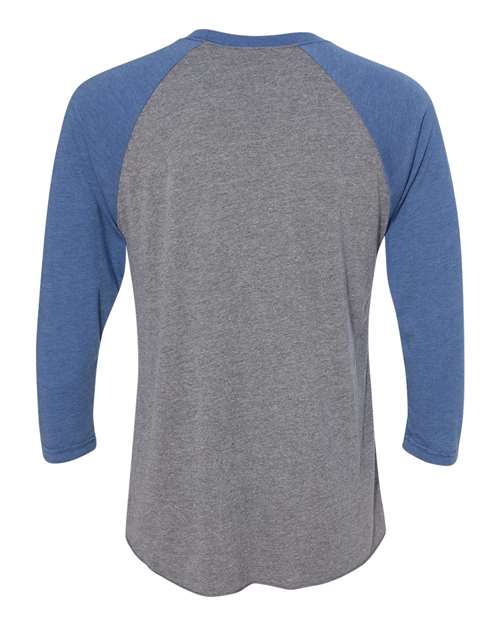 Unisex Triblend Three-Quarter Raglan T-Shirt - Vintage Royal Sleeves/ Premium Heather Body Back