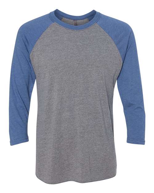 Unisex Triblend Three-Quarter Raglan T-Shirt - Vintage Royal Sleeves/ Premium Heather Body Front