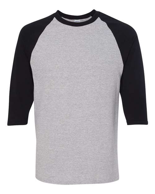 Unisex Heavy Cotton™ Raglan Three-Quarter Sleeve T-Shirt - Sport Grey/ Black Front