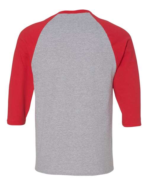 Unisex Heavy Cotton™ Raglan Three-Quarter Sleeve T-Shirt - Sport Grey/ Red Back